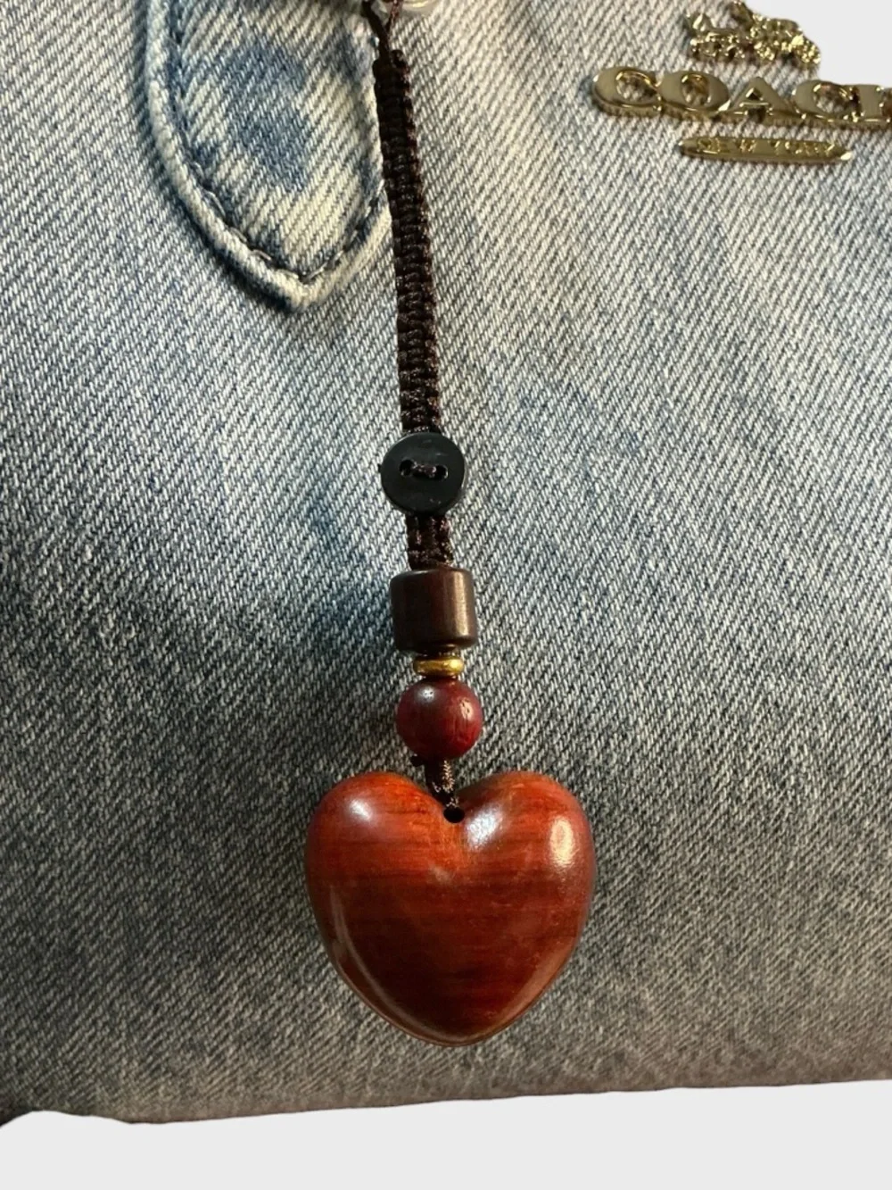 Wooden Heart Bag Charm Boho Keychain Bag Candy Rope Y2K
